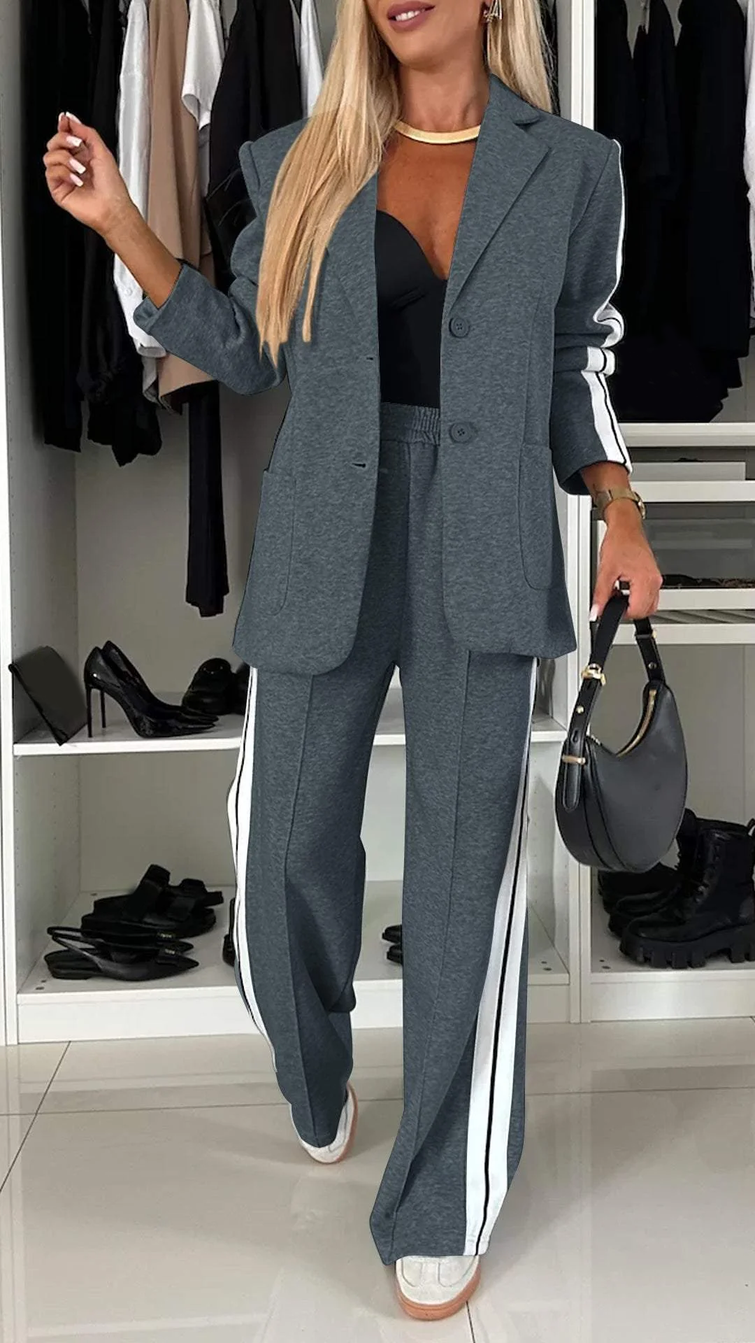 Blazer-Set – Weite Damen-Freizeithose Zweiteiler
