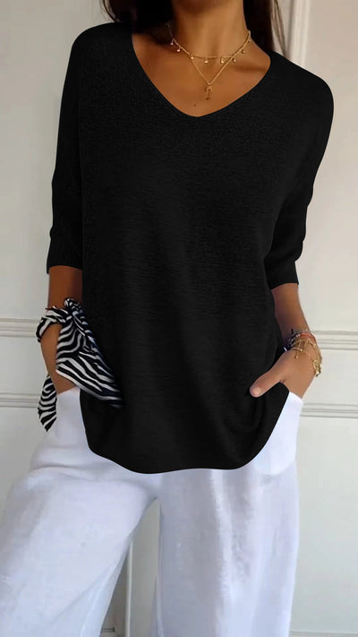 Bluse - V-Ausschnitt - Halbe Ärmel - Damenpullover - Damenbekleidung