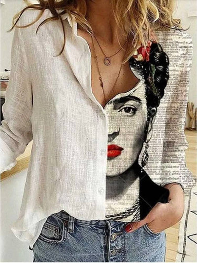 Bluse mit Knopfleiste | Lockere Passform | Langarm | Leinenhemd | Damenbekleidung