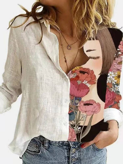 Bluse mit Knopfleiste | Lockere Passform | Langarm | Leinenhemd | Damenbekleidung
