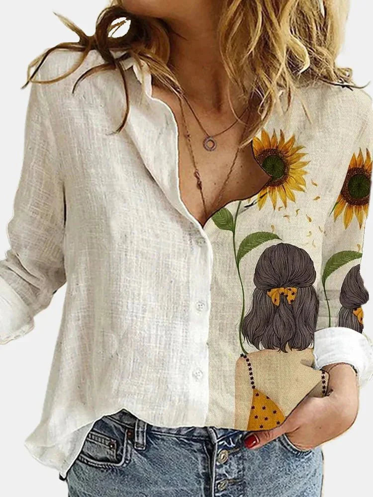 Bluse mit Knopfleiste | Lockere Passform | Langarm | Leinenhemd | Damenbekleidung