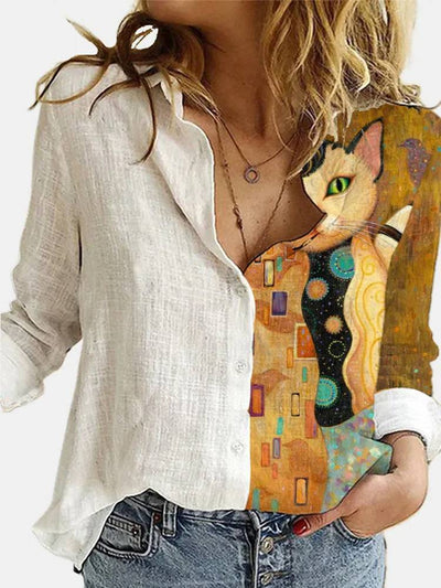 Bluse mit Knopfleiste | Lockere Passform | Langarm | Leinenhemd | Damenbekleidung
