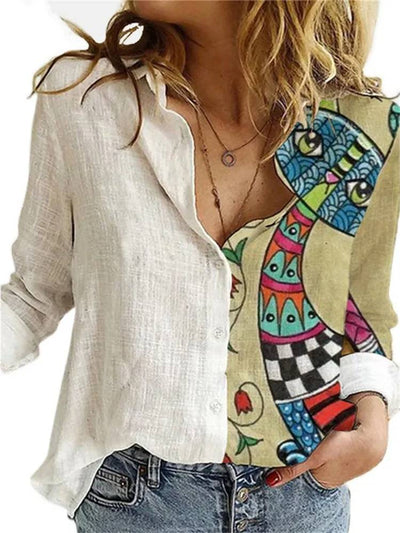 Bluse mit Knopfleiste | Lockere Passform | Langarm | Leinenhemd | Damenbekleidung