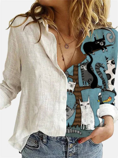 Bluse mit Knopfleiste | Lockere Passform | Langarm | Leinenhemd | Damenbekleidung