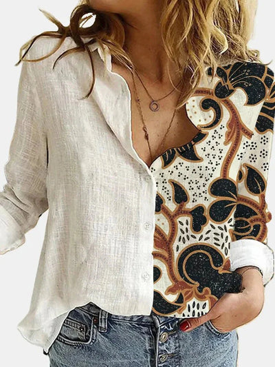 Bluse mit Knopfleiste | Lockere Passform | Langarm | Leinenhemd | Damenbekleidung