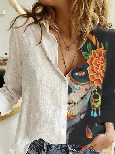 Bluse mit Knopfleiste | Lockere Passform | Langarm | Leinenhemd | Damenbekleidung