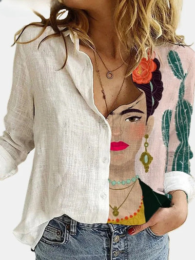 Bluse mit Knopfleiste | Lockere Passform | Langarm | Leinenhemd | Damenbekleidung