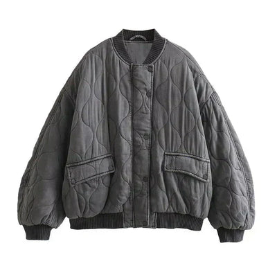 Bomberjacke – graue Oversize-Winter-Bomberjacke mit Reißverschluss für Damen