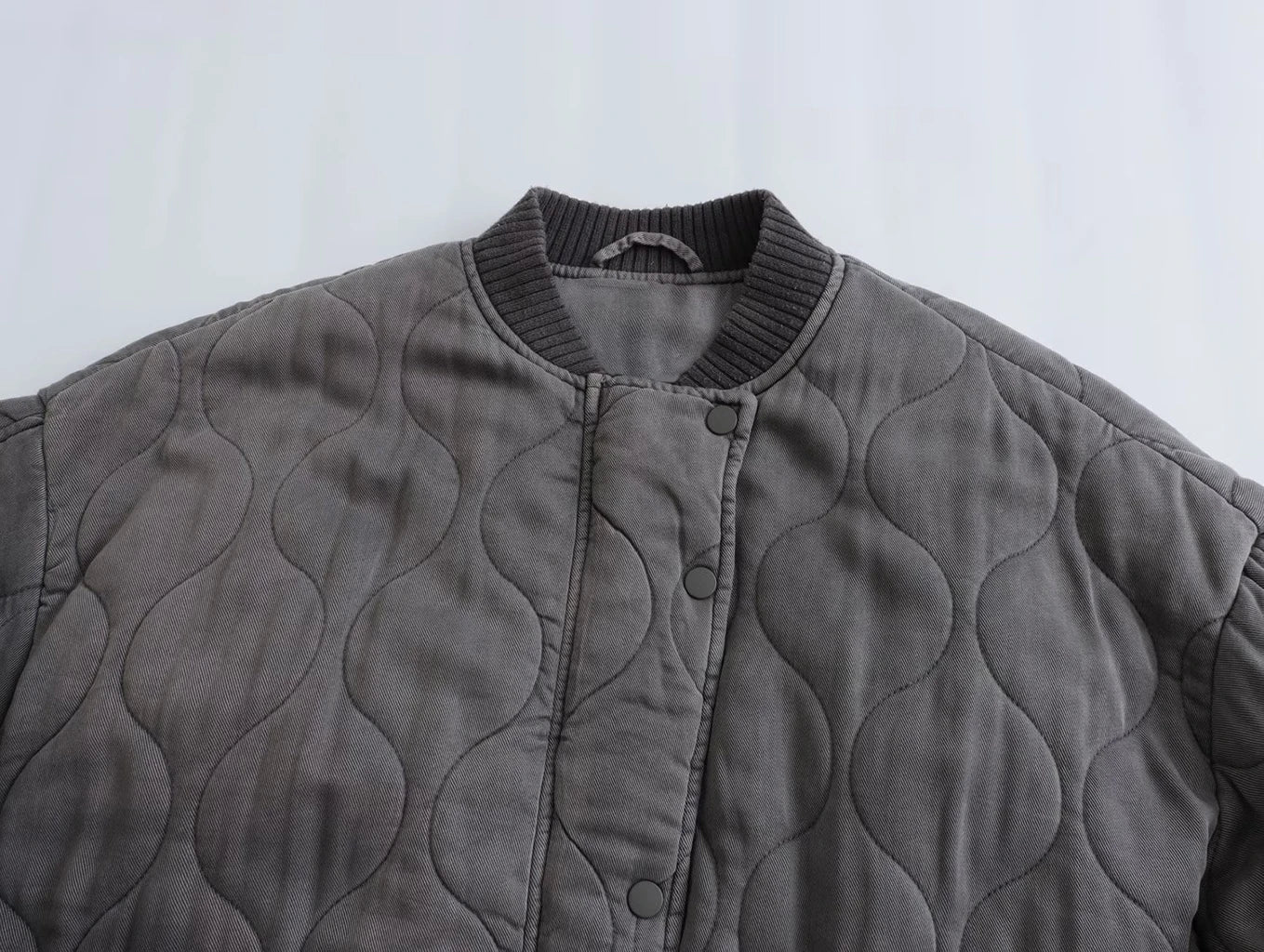 Bomberjacke – graue Oversize-Winter-Bomberjacke mit Reißverschluss für Damen