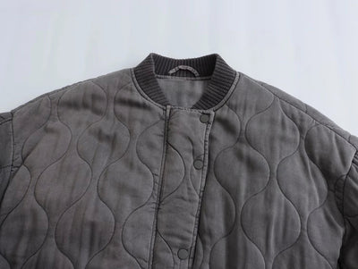Bomberjacke – graue Oversize-Winter-Bomberjacke mit Reißverschluss für Damen