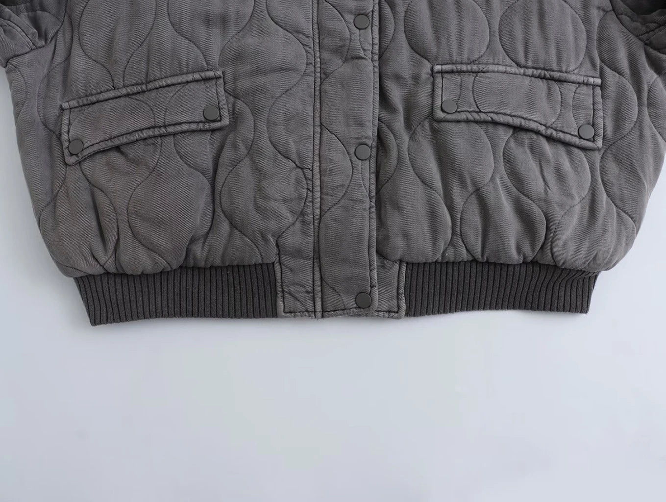 Bomberjacke – graue Oversize-Winter-Bomberjacke mit Reißverschluss für Damen