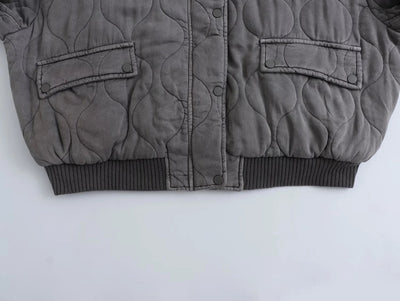 Bomberjacke – graue Oversize-Winter-Bomberjacke mit Reißverschluss für Damen