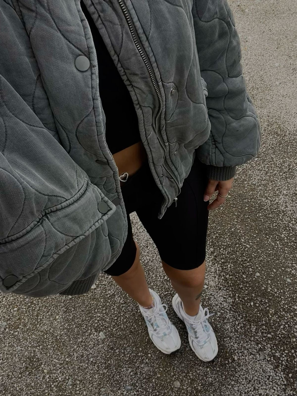 Bomberjacke – graue Oversize-Winter-Bomberjacke mit Reißverschluss für Damen