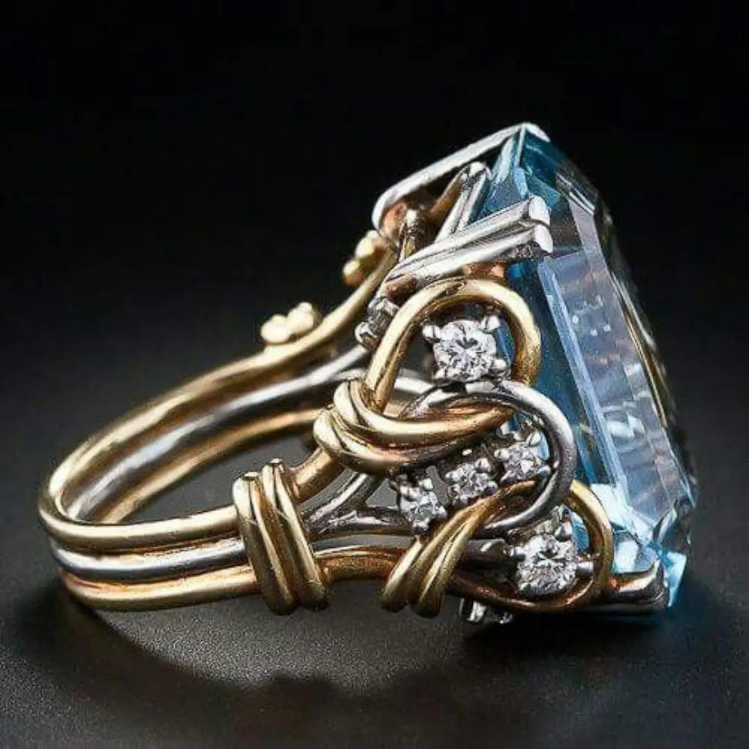 Vintage blaue Zirkonia geschichteter Goldring