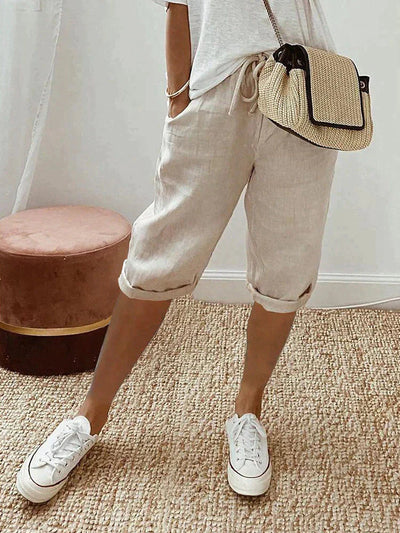 Capri-Hose | Kordelzug | Loose Fit | Leinenshorts | Damenhosen