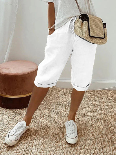Capri-Hose | Kordelzug | Loose Fit | Leinenshorts | Damenhosen