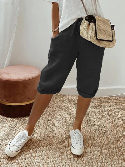 Capri-Hose | Kordelzug | Loose Fit | Leinenshorts | Damenhosen