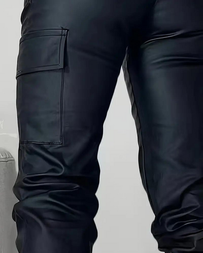 Cargohose - Hochtaillierte Leder-Jogginghose für Frauen
