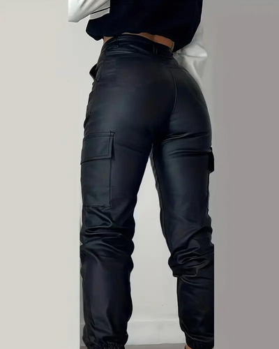 Cargohose - Hochtaillierte Leder-Jogginghose für Frauen