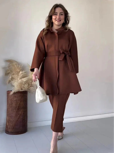 Co-Ord Set | Langarm | Krawatte | Hosen Set | Zweiteiler für Damen