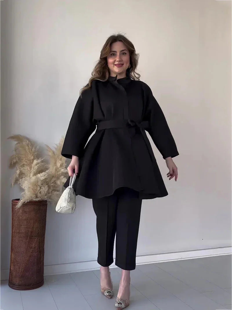 Co-Ord Set | Langarm | Krawatte | Hosen Set | Zweiteiler für Damen