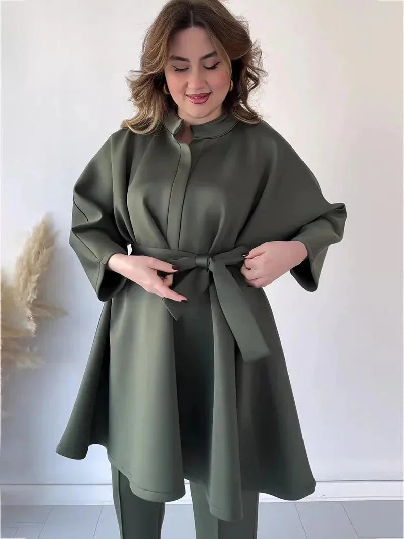 Co-Ord Set | Langarm | Krawatte | Hosen Set | Zweiteiler für Damen