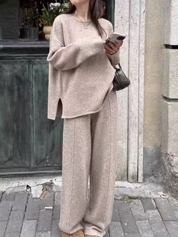 Co-Ord Set | Langarm | Weite Beinweite | Strick Zweiteiler | Loungewear für Damen