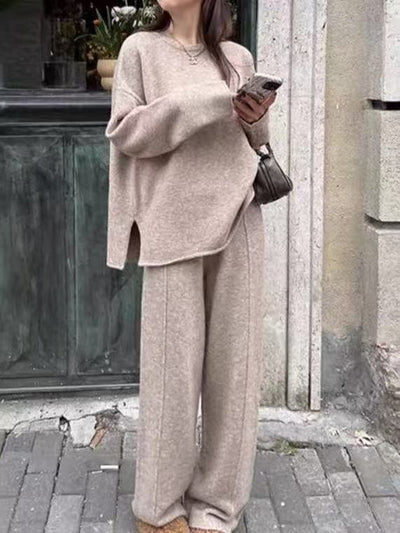 Co-Ord Set | Langarm | Weite Beinweite | Strick Zweiteiler | Loungewear für Damen