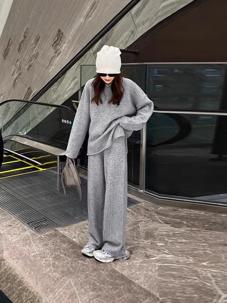 Co-Ord Set | Langarm | Weite Beinweite | Strick Zweiteiler | Loungewear für Damen