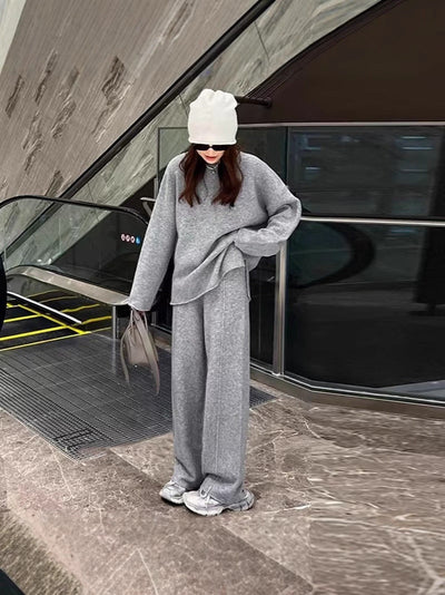 Co-Ord Set | Langarm | Weite Beinweite | Strick Zweiteiler | Loungewear für Damen