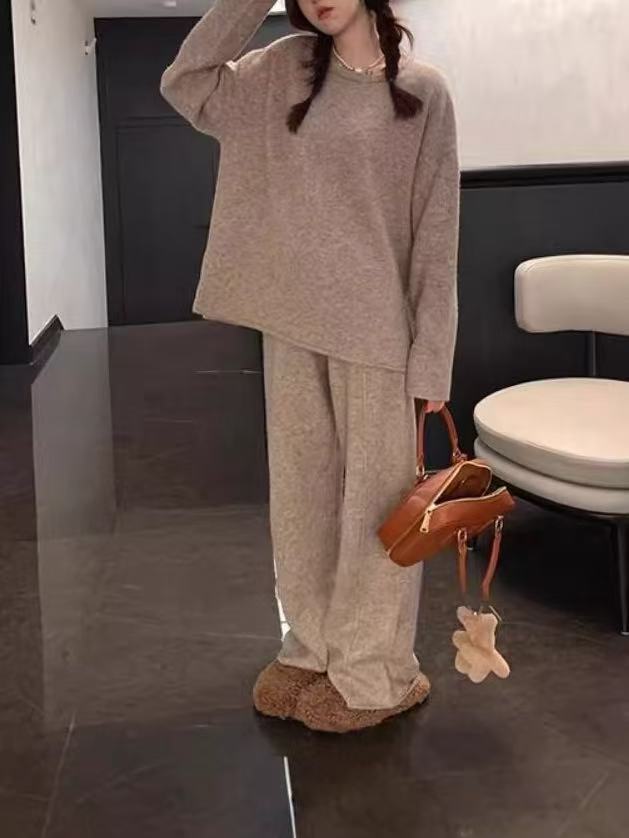 Co-Ord Set | Langarm | Weite Beinweite | Strick Zweiteiler | Loungewear für Damen