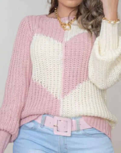 Zweifarbiger Pullover mit Herzmotiv für Damen
