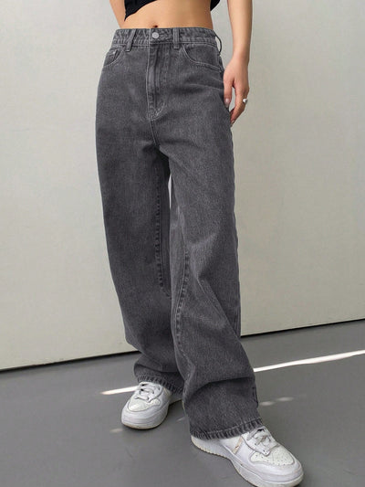 Baggy Jeans Für Damen - Bequeme Gerade Beinform In Hellgrau Von Fadenburg