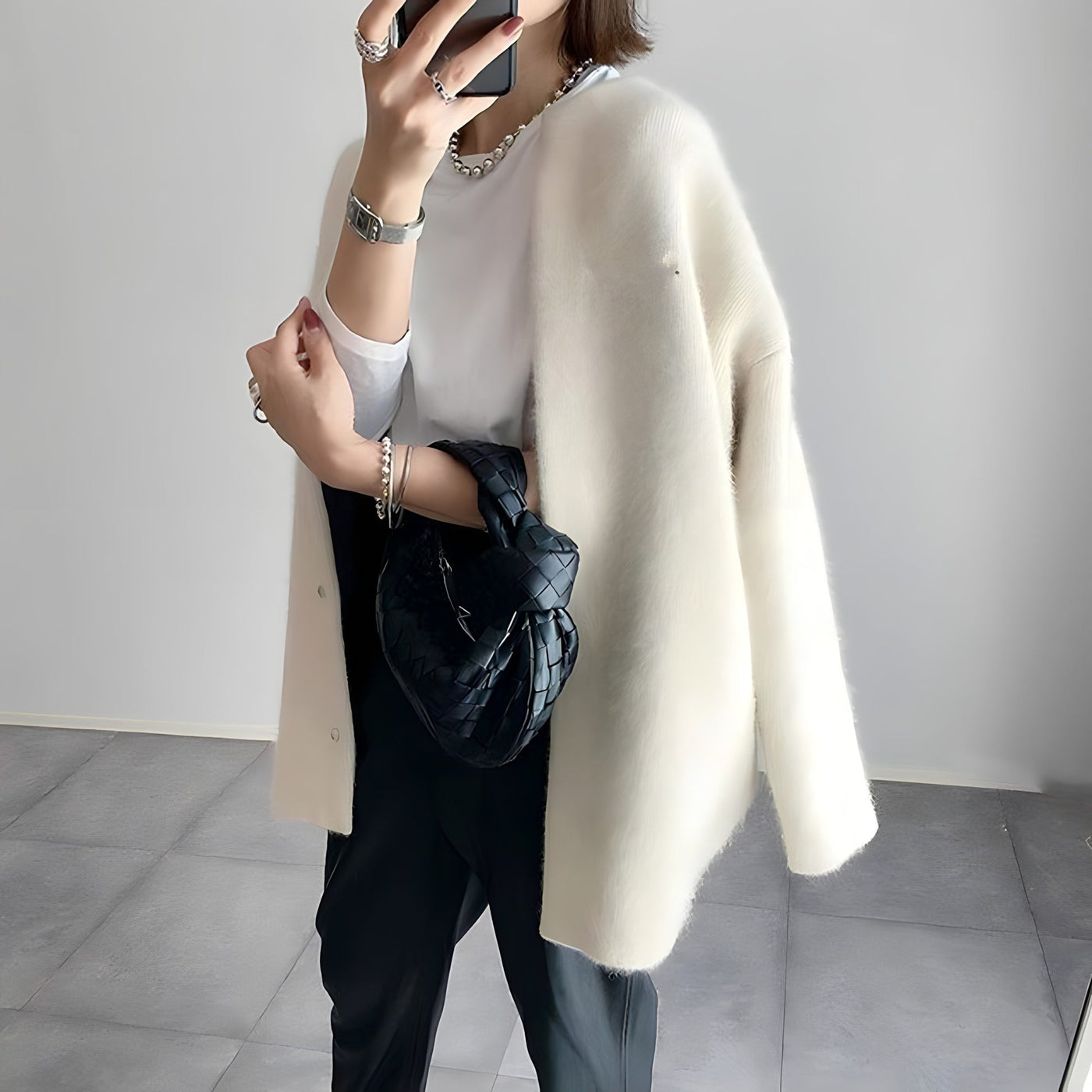 Damen-Strickjacke | Lang | Oversize-Strickjacke | Strickjacke mit Knöpfen