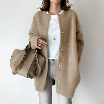 Damen-Strickjacke | Lang | Oversize-Strickjacke | Strickjacke mit Knöpfen