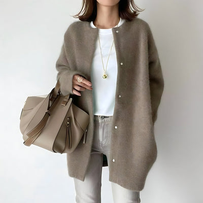 Damen-Strickjacke | Lang | Oversize-Strickjacke | Strickjacke mit Knöpfen