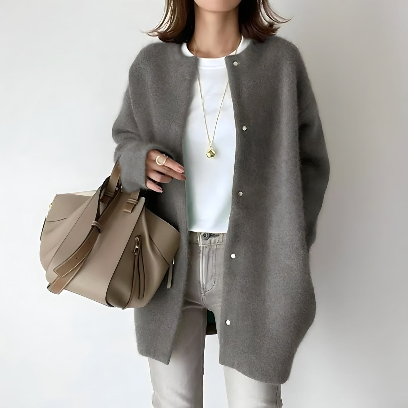 Damen-Strickjacke | Lang | Oversize-Strickjacke | Strickjacke mit Knöpfen