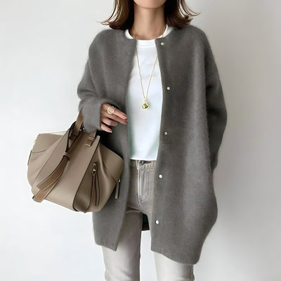 Damen-Strickjacke | Lang | Oversize-Strickjacke | Strickjacke mit Knöpfen