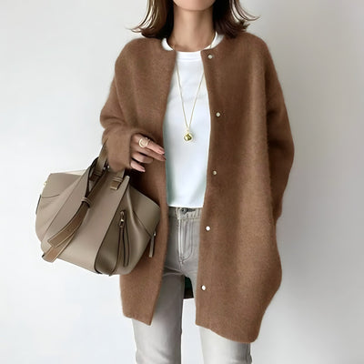 Damen-Strickjacke | Lang | Oversize-Strickjacke | Strickjacke mit Knöpfen