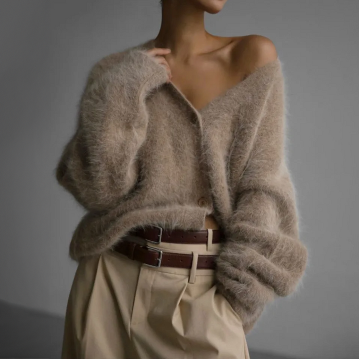 Damen-Strickjacke – flauschig – mit Knöpfen – Strickjacke – Oversize-Strickjacke
