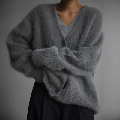 Damen-Strickjacke – flauschig – mit Knöpfen – Strickjacke – Oversize-Strickjacke