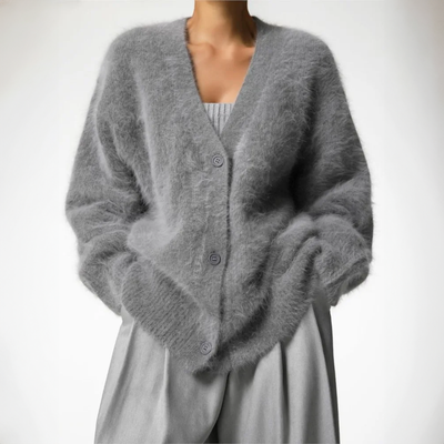 Damen-Strickjacke – flauschig – mit Knöpfen – Strickjacke – Oversize-Strickjacke