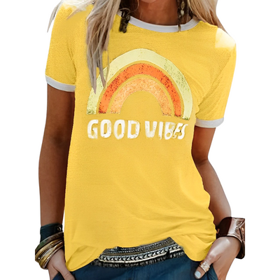Damen T-Shirt - Rundhalsausschnitt - Druck - Kurzarmbluse - Damenbekleidung
