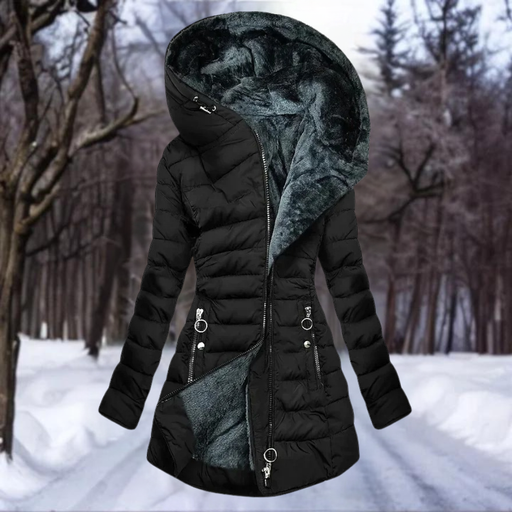 Daunenjacke – mit Kapuze – mit Fleece gefüttert – Wintermäntel und -jacken für Damen