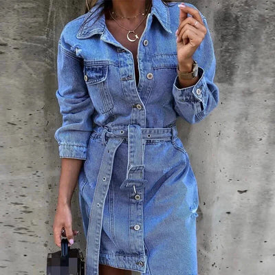 Denim-Kleid | Langarm | Button-Up | Hemdkleid | Minikleid