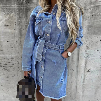 Denim-Kleid | Langarm | Button-Up | Hemdkleid | Minikleid