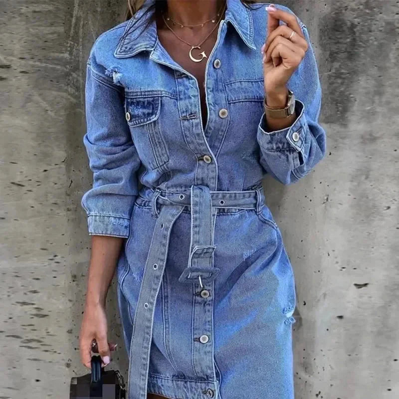 Denim-Kleid | Langarm | Button-Up | Hemdkleid | Minikleid