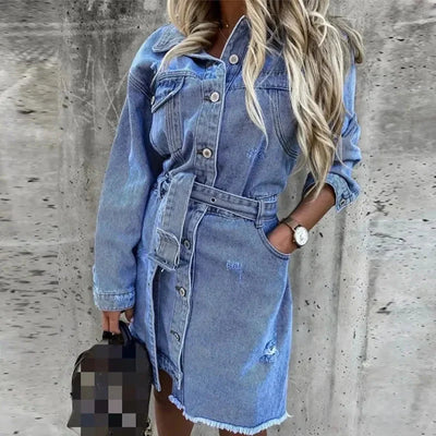 Denim-Kleid | Langarm | Button-Up | Hemdkleid | Minikleid