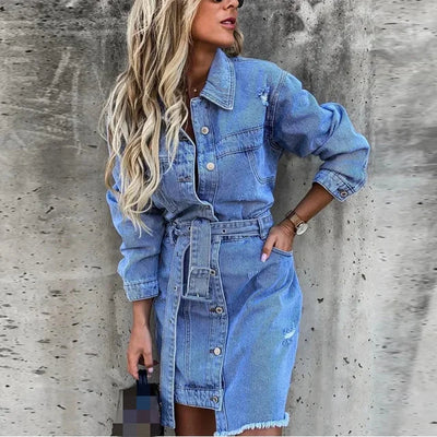 Denim-Kleid | Langarm | Button-Up | Hemdkleid | Minikleid