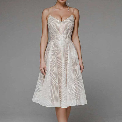Elegantes Kleid | Knielang | Ärmellos | Kleid mit offenem Rücken | Cocktailkleid